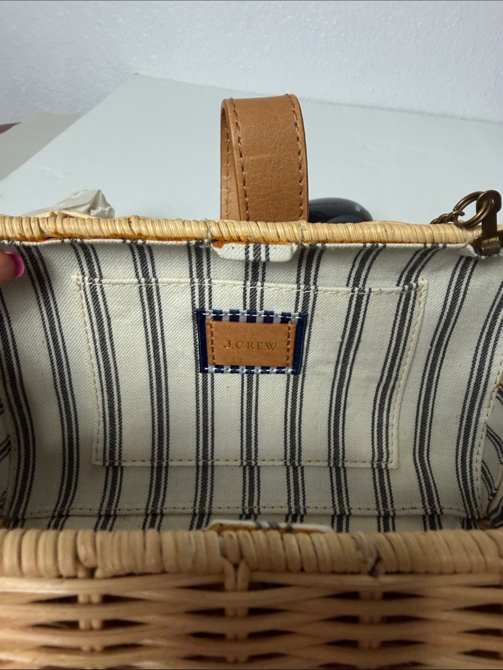 J Crew Wicker Crossbody /Clutch Bag Tan Leather Trim NWT - Picture 6 of 10